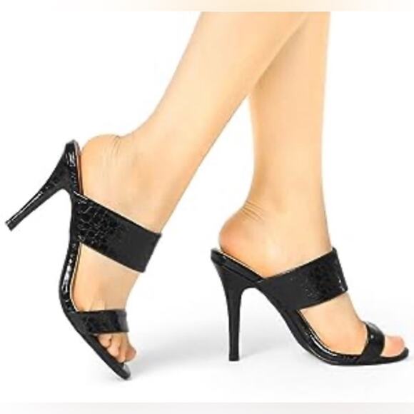 Allegra K NWT High Heels Black Faux Croc Patent Leather Size 9.5 - Picture 1 of 12